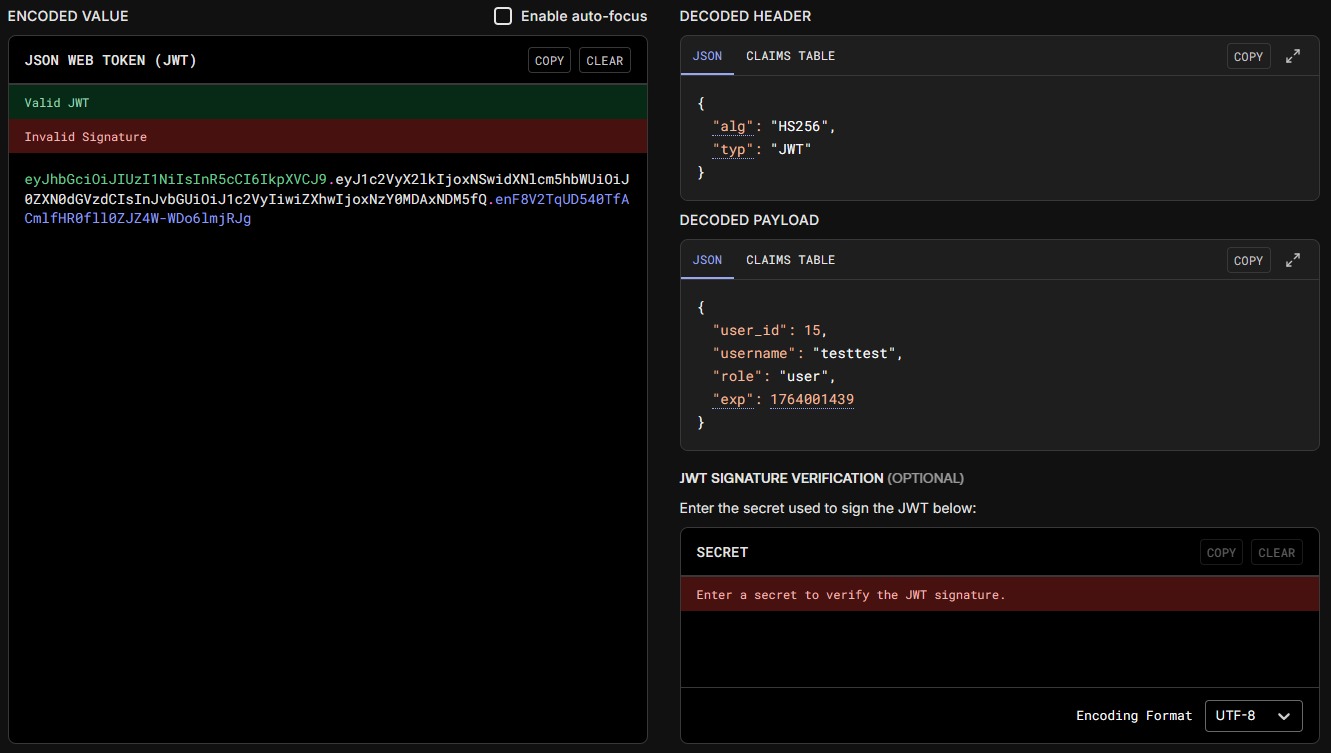 Decoding the token using JWT Decoder
