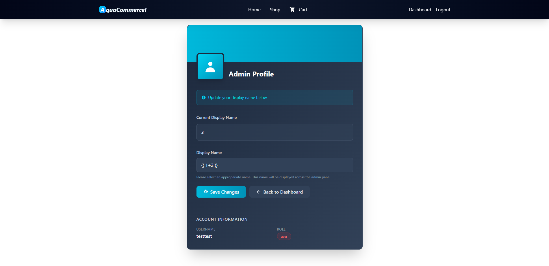 SSTI with a mathematical expression on Admin Profile