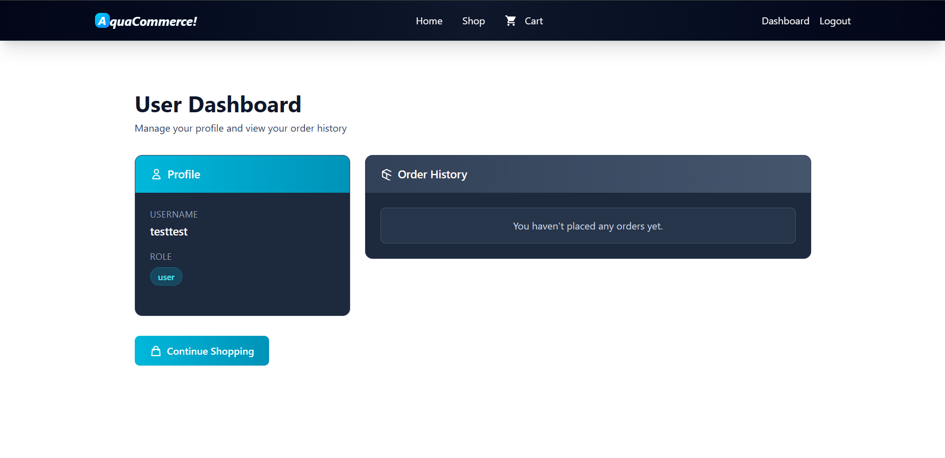 User Dashboard with user role